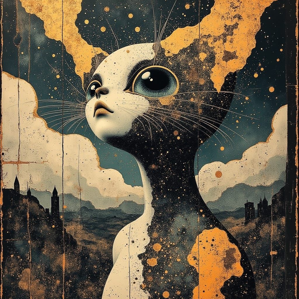 Surreal Dreamscape Collage of Gothic Steampunk Elements