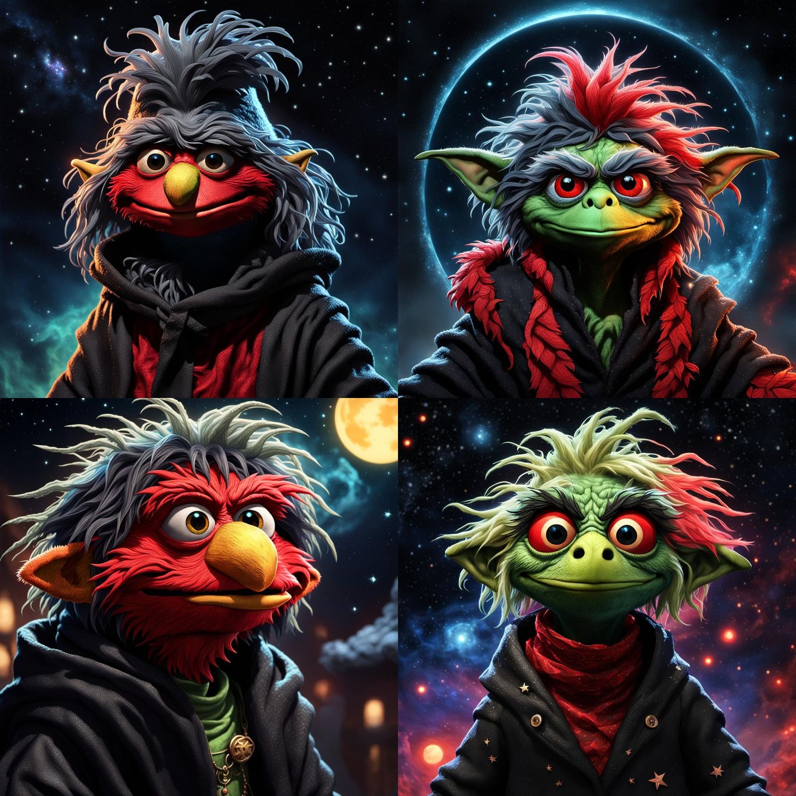 Demonic Bioluminescent Muppet Portrait in Hyperdetailed Styl...