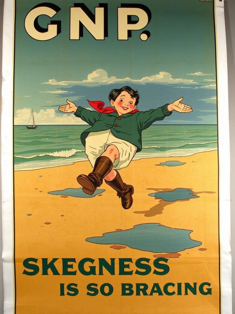 Vintage Travel Poster of Fisherman on Skegness Beach