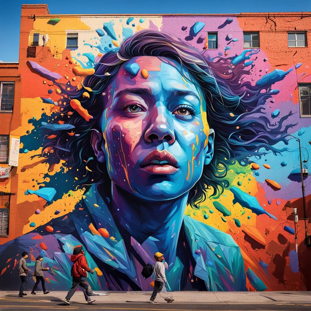 Hyperrealistic Citizens of Mural City in Splash Art Style