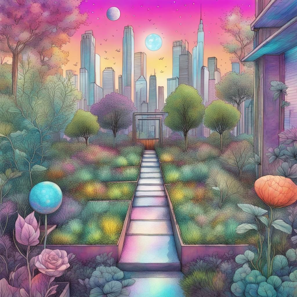 Urban Garden: Holographic Astral Cosmic Illustration