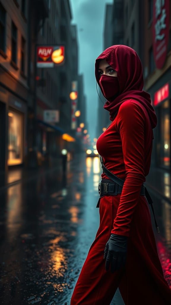 Stealthy Female Assassin in a Futuristic City
