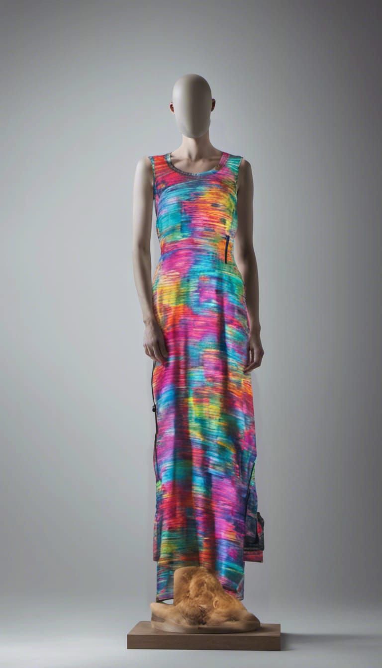 Retrowave Punkcore Dress on Mannequin, Vivid Colors