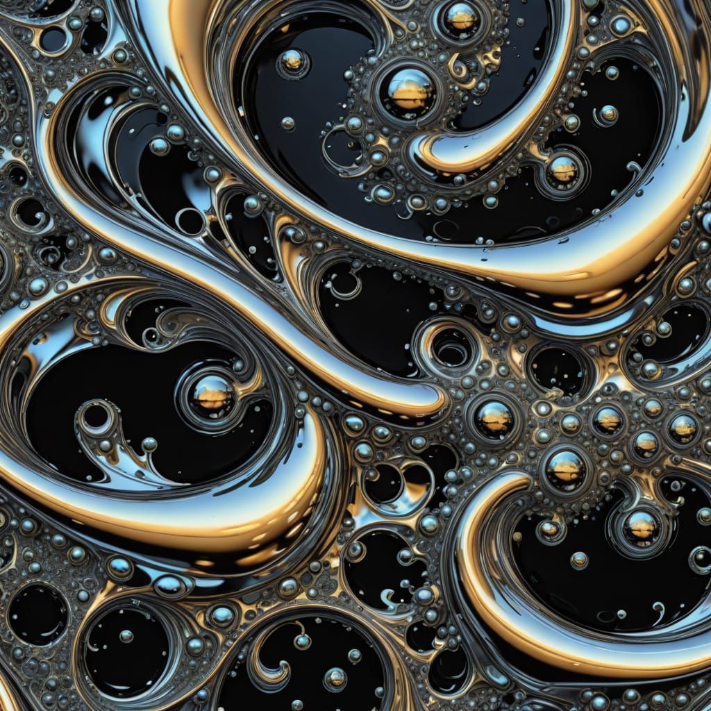 Surreal Liquid Metal Fractal Fish in Digital Art