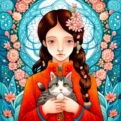 Fairytale Girl with Animals in Magic Realism Style