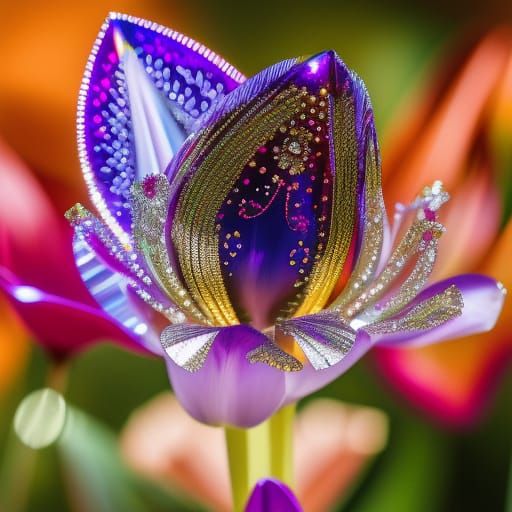 Luminescent Crystal Tulip in Micro Photography