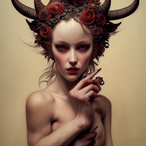 Hyperdetailed Demon Girl in Rococo Renaissance Style