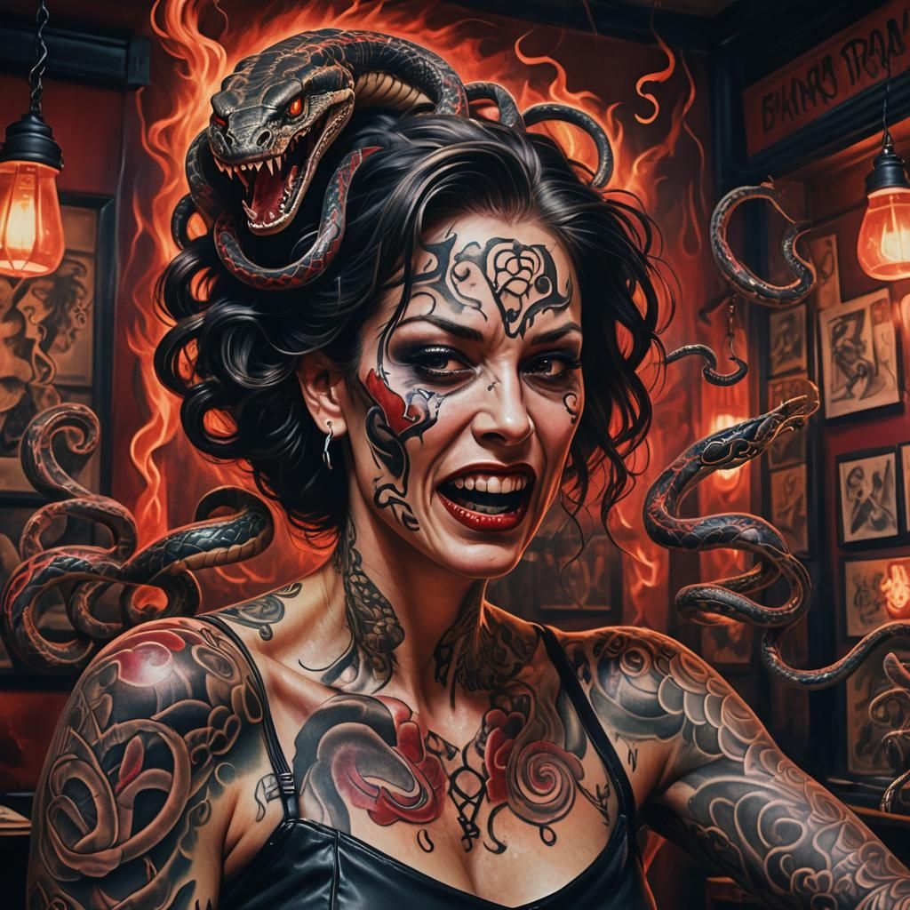 Nightmare Tattoo Parlor in Dark Surrealism Style