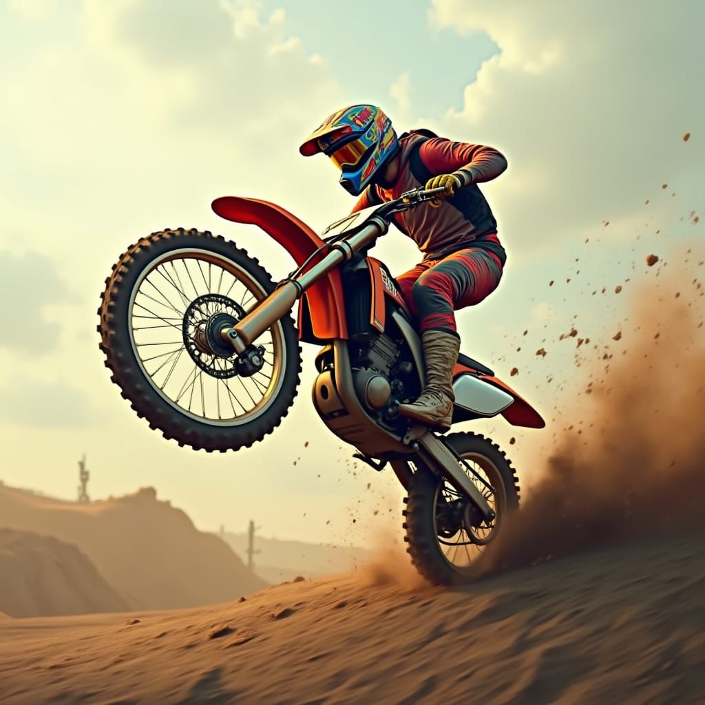 Thrilling Dirt Bike Leap on a Cloudy Day