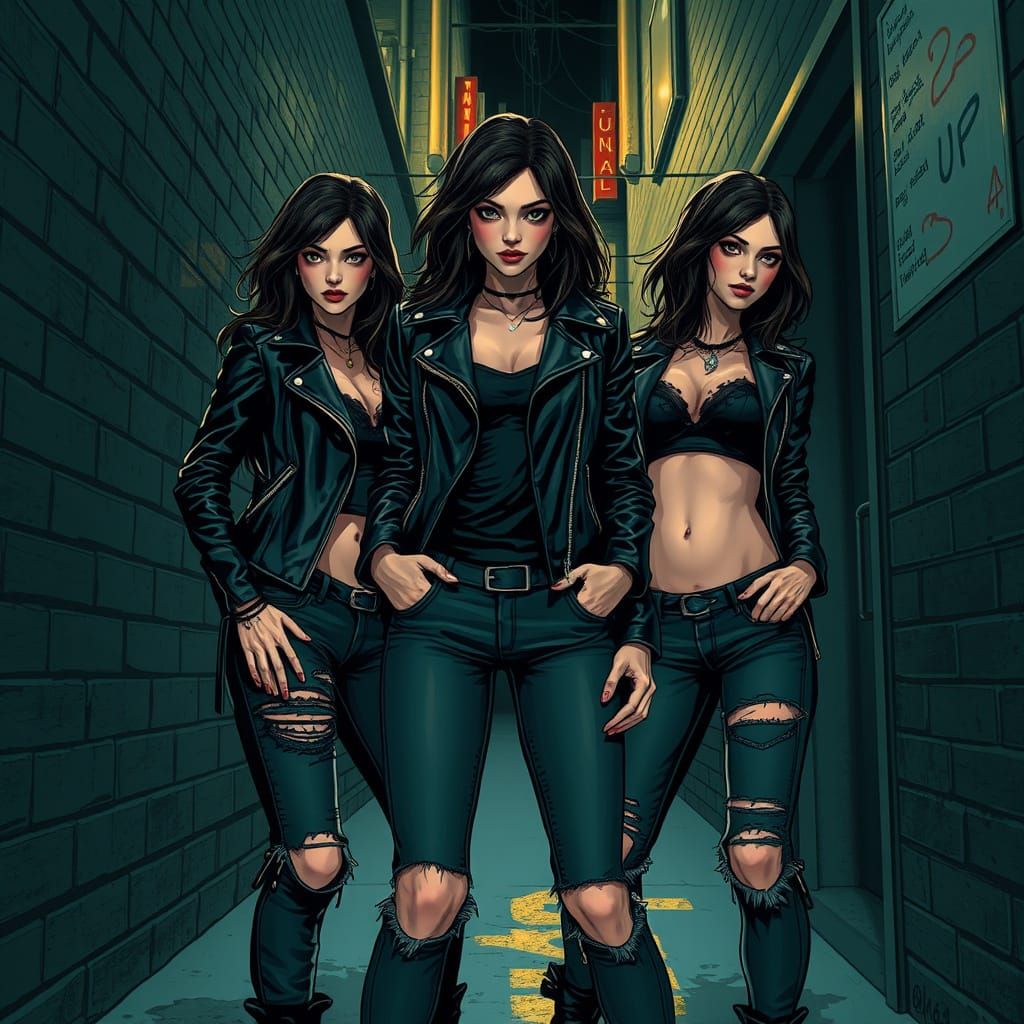 Edgy Women in Alleyway, Pop Surrealism Style