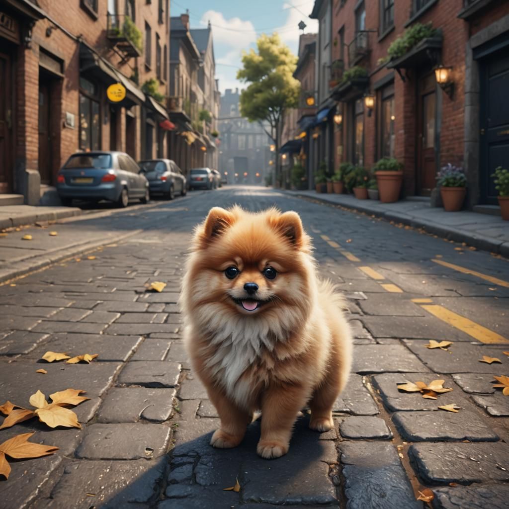 Fluffy Pomeranian Puppy in Detailed Matte Painting