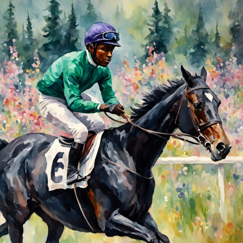 Bear Jockey on Horse in Pastel Style