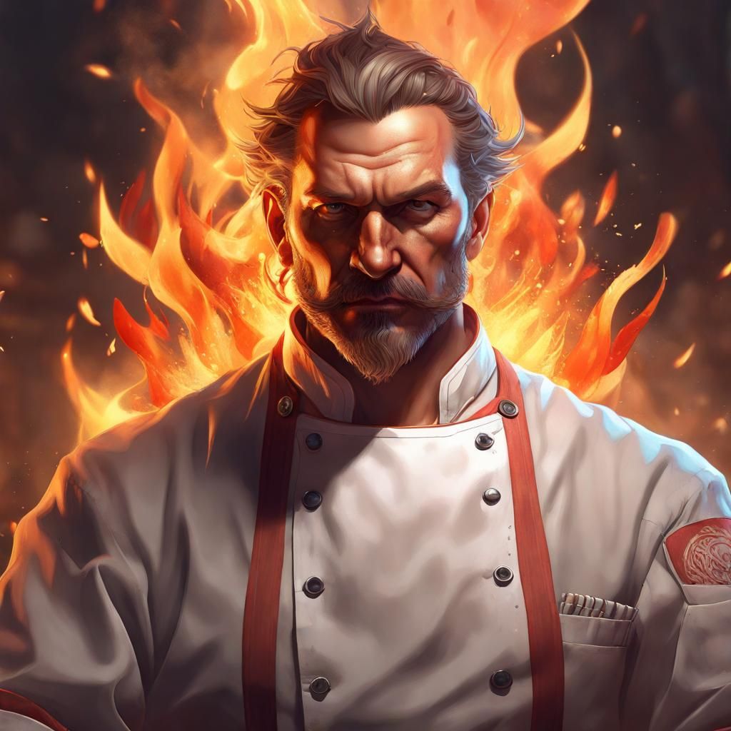 Epic Chef with Knives in Hyperdetailed Digital Art