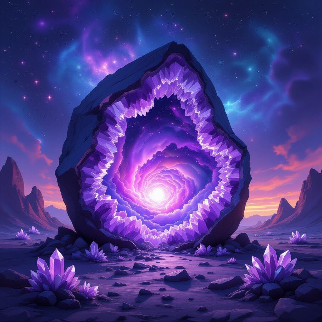 Cosmic Amethyst Geode Unveils Nebula in Digital Painting Sty...