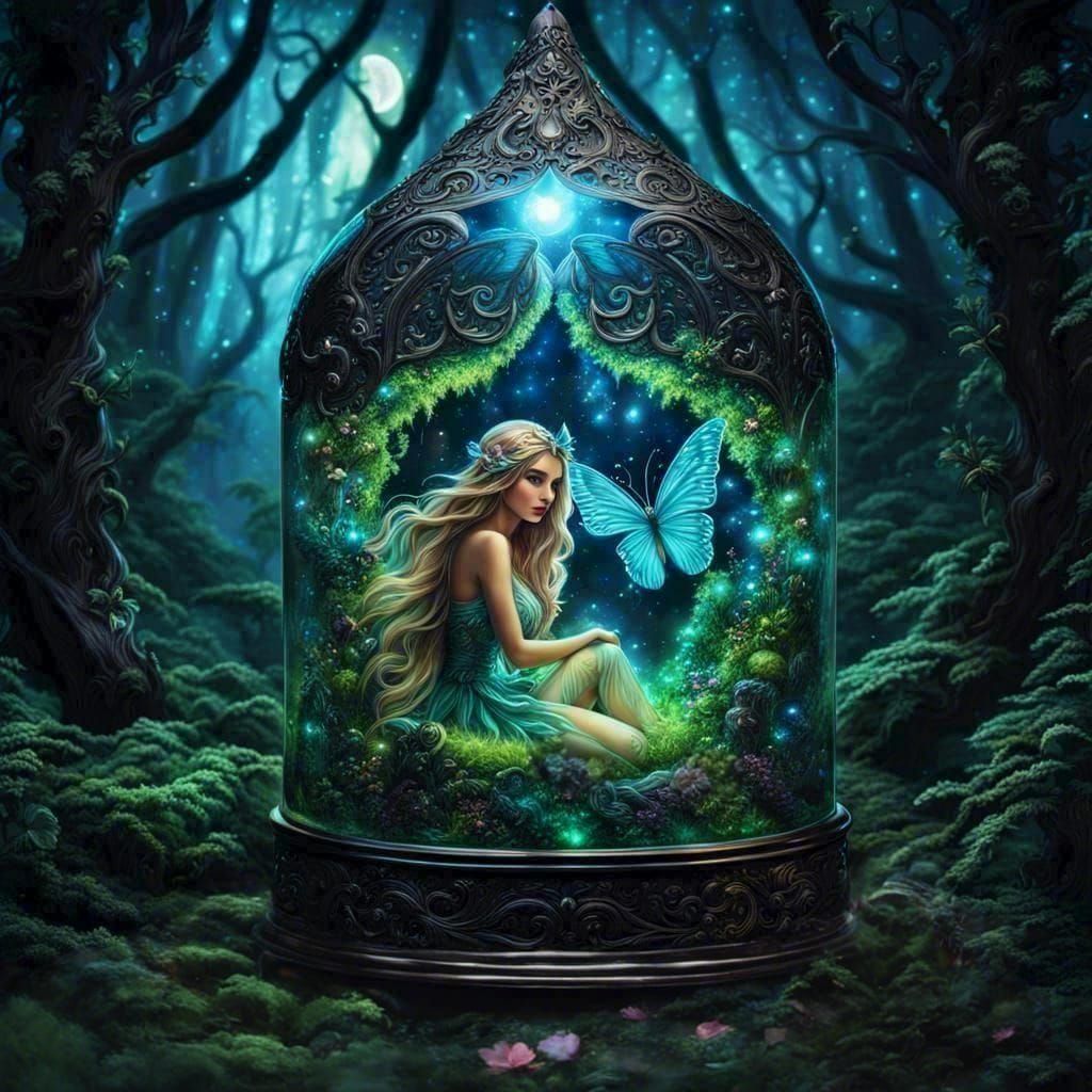 Triboluminescent Fairy in Glass Lantern, Surrealcore Art