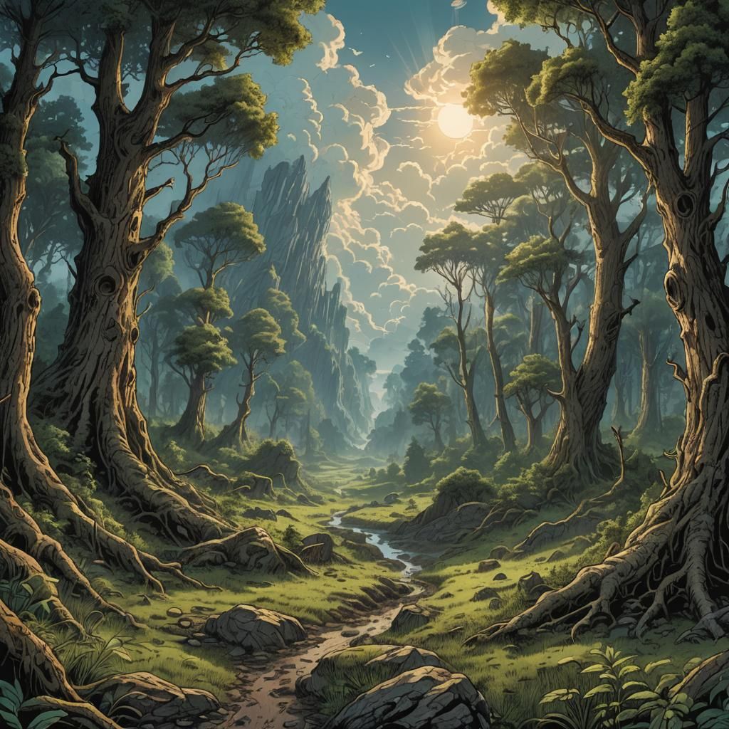 Forest Clearing with Ore Vein in Retro Style