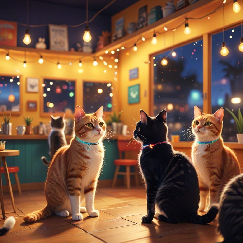 Cats' Tequila Night: Dancing Felines in Digital Art