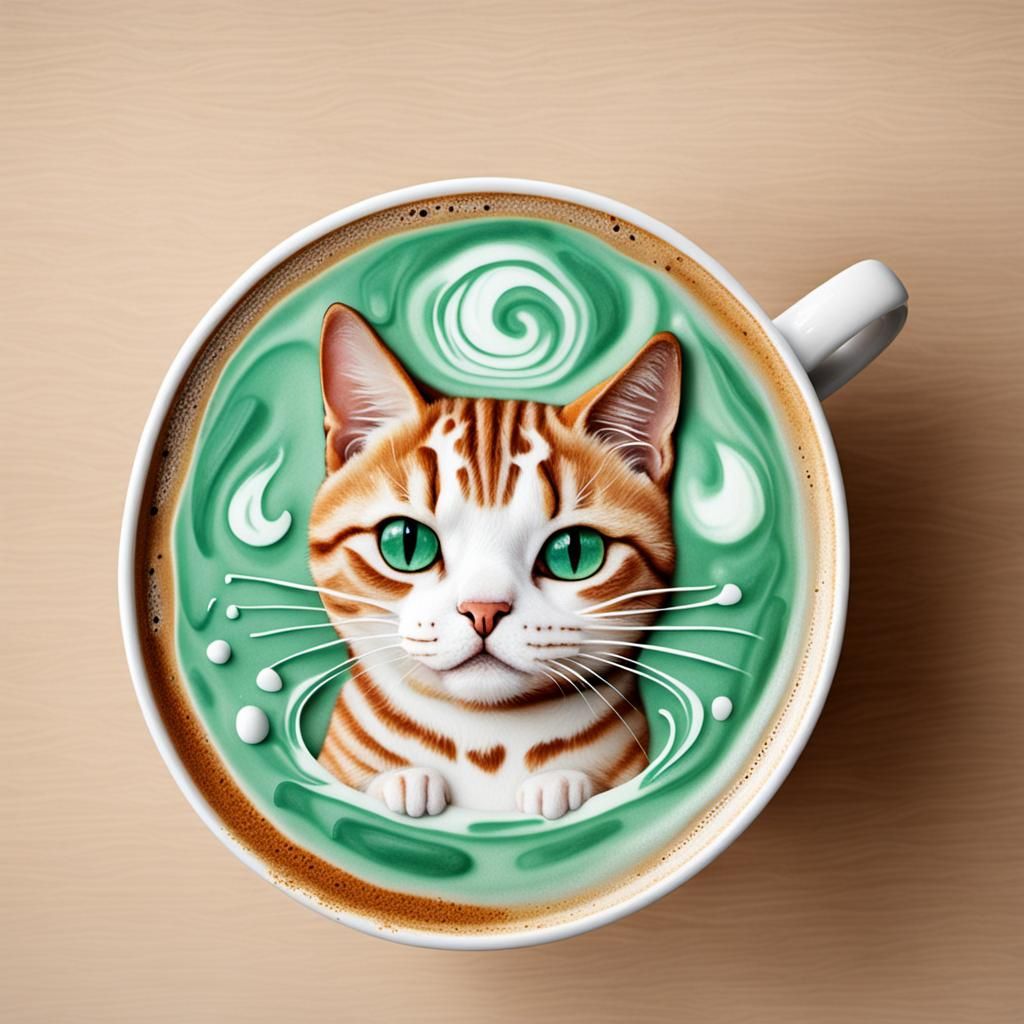 Surreal Latte Cat Art Composition