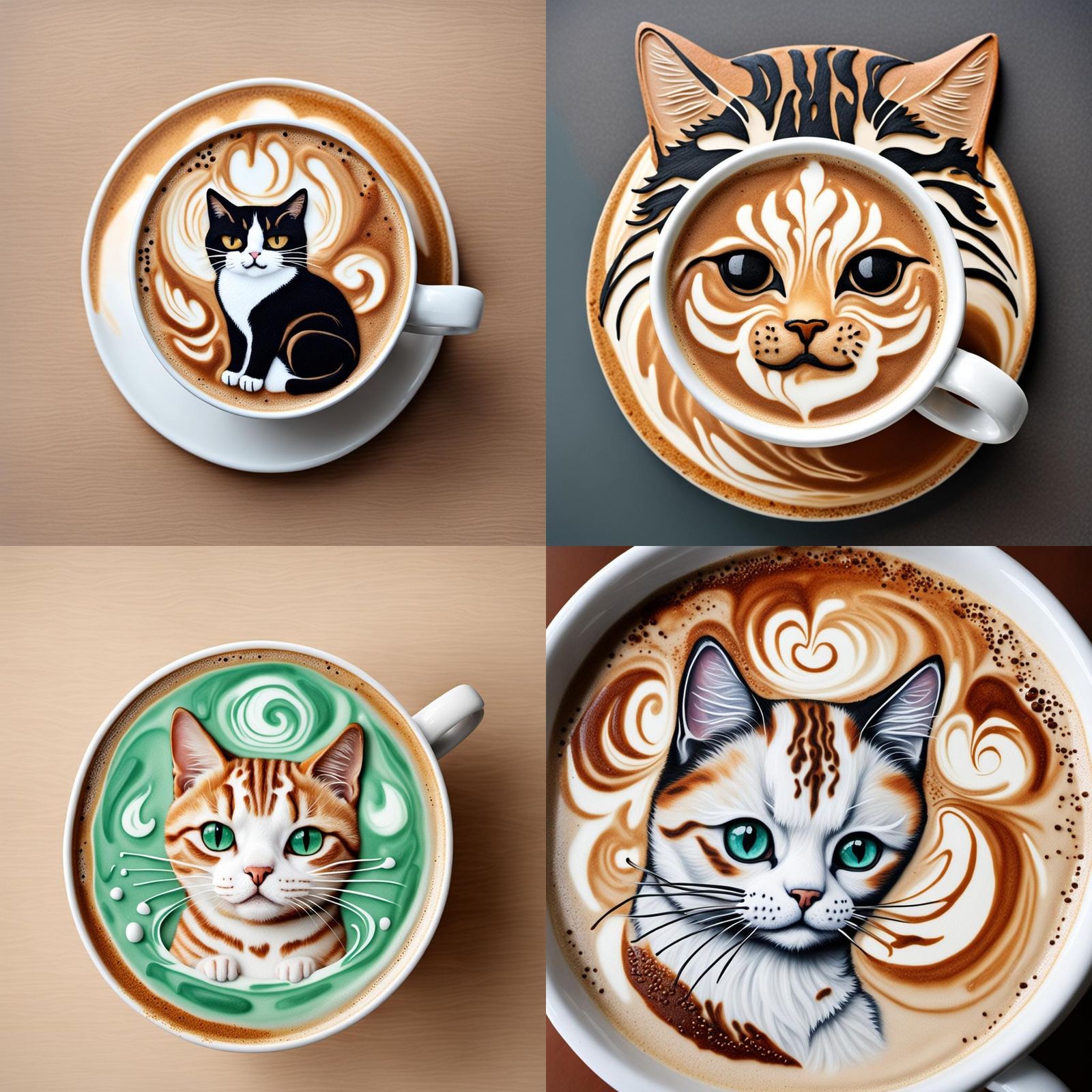 Surreal Latte Cat Art: Dreamy Feline Composition