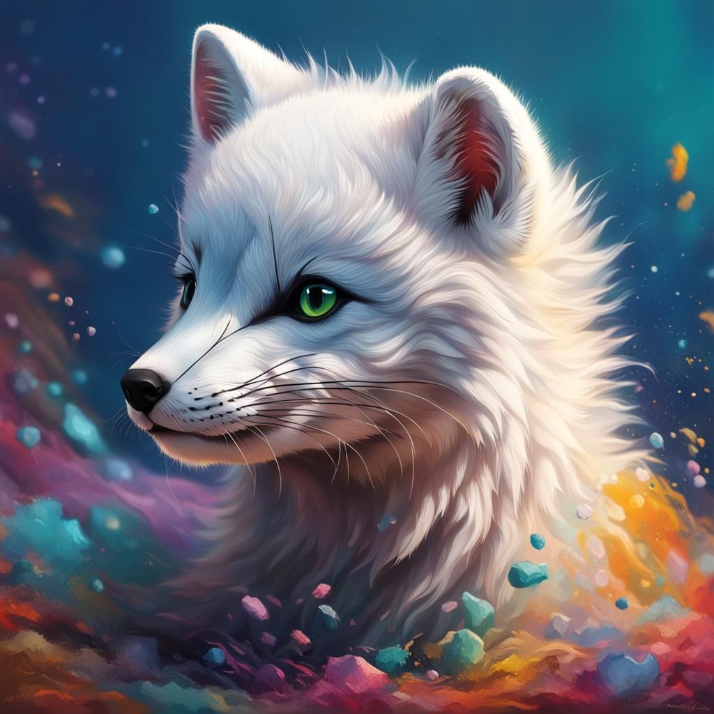 Hyperrealistic Arctic Fox Cub in Splash Art Style