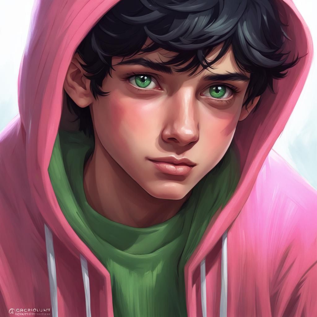 Shy Boy Portrait with Pink Sweater, Artstation Style