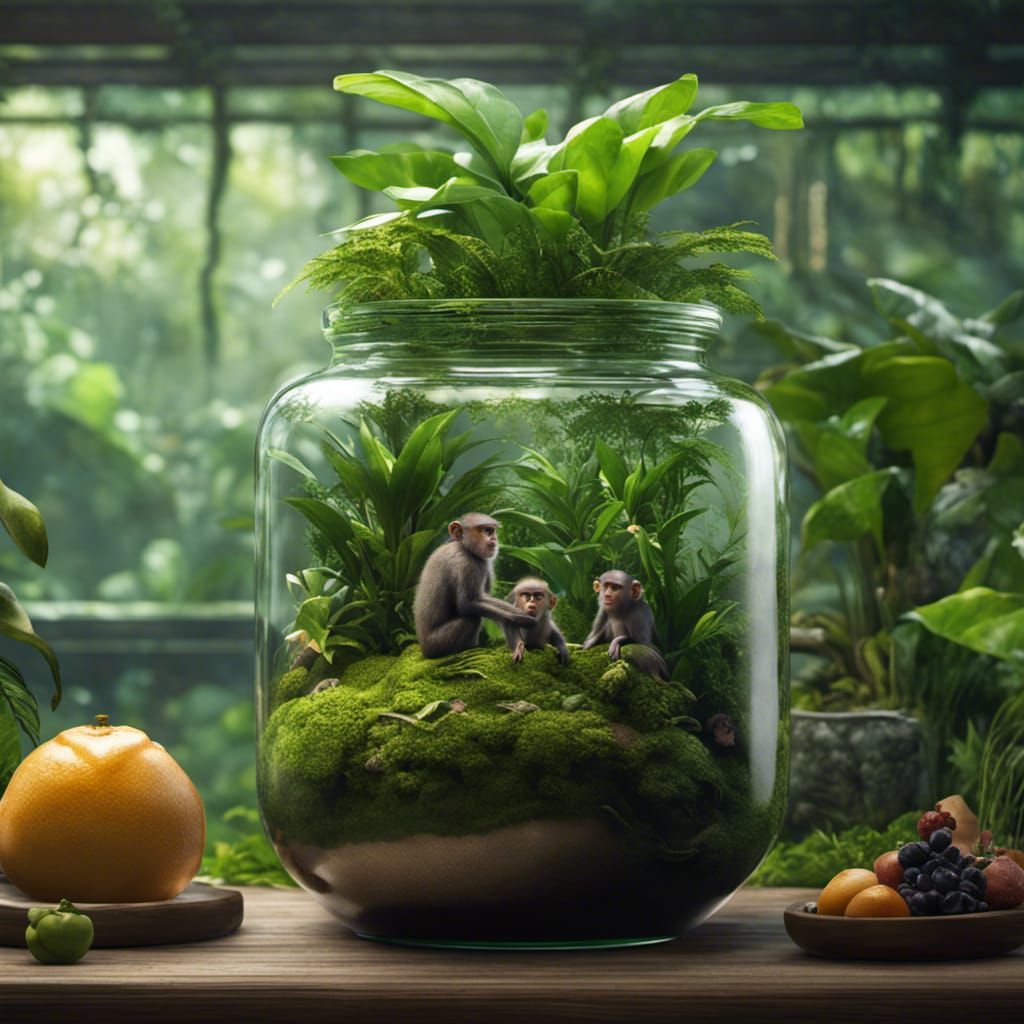 Jungle Monkeys in Glass Terrarium: Hyperdetailed 4K Renderin...