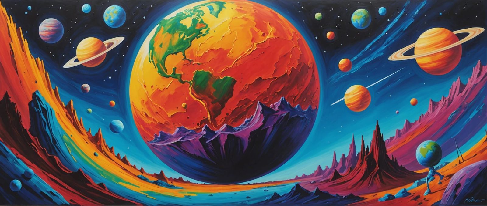 Humans Arrive on New Planet as Acrylic Painting