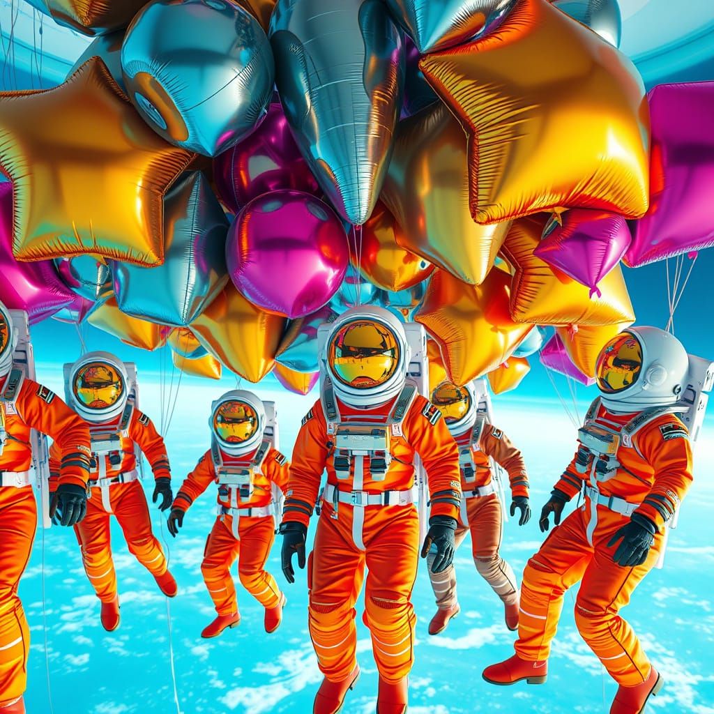 Astronauts and Balloons in Zero-Gravity Dreamscape