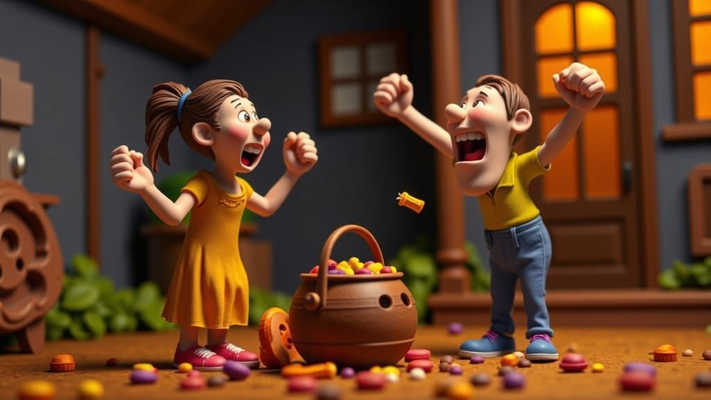 Claymation Scene of Parents Taking Candy from Child