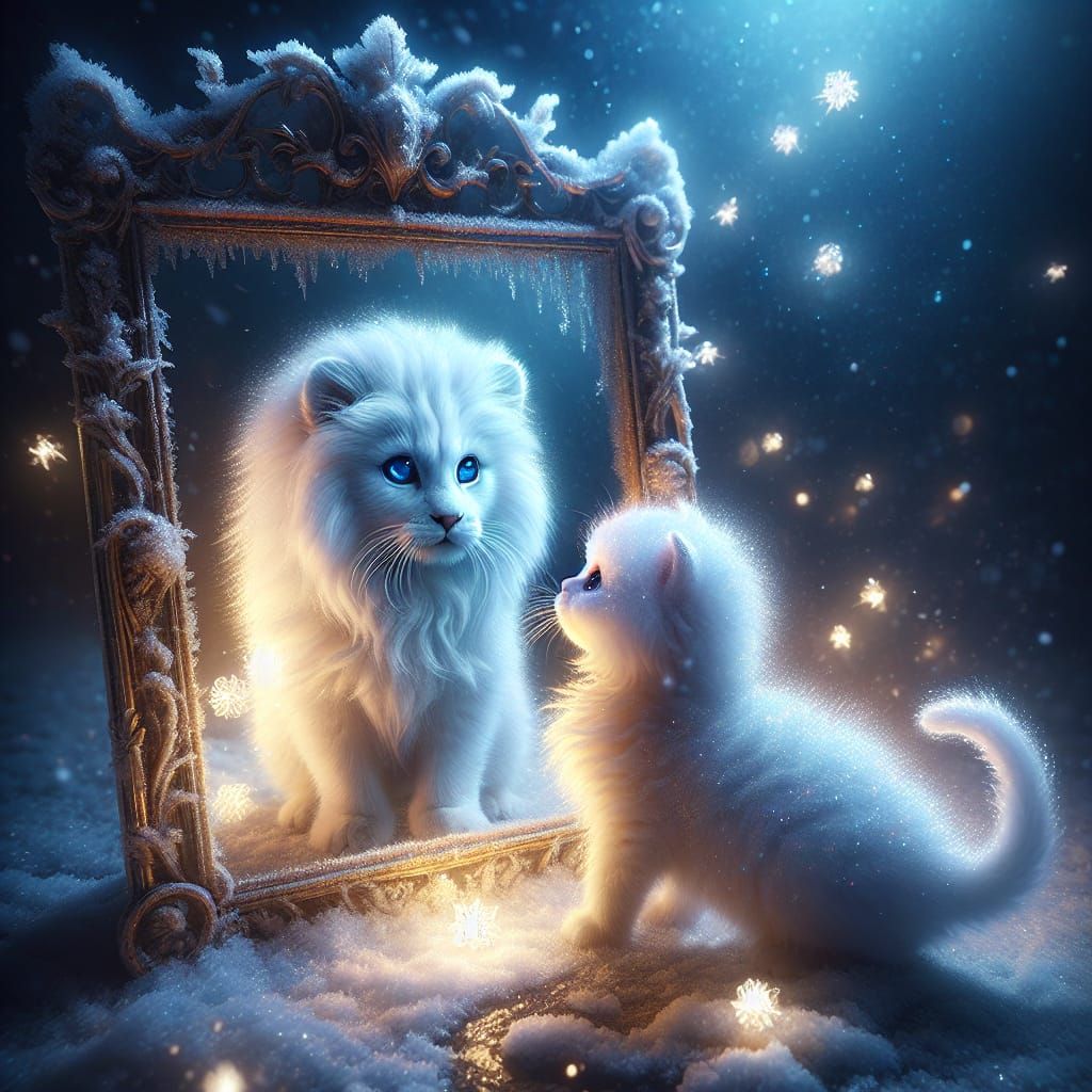 Cat and Lion Reflection in Magical Light