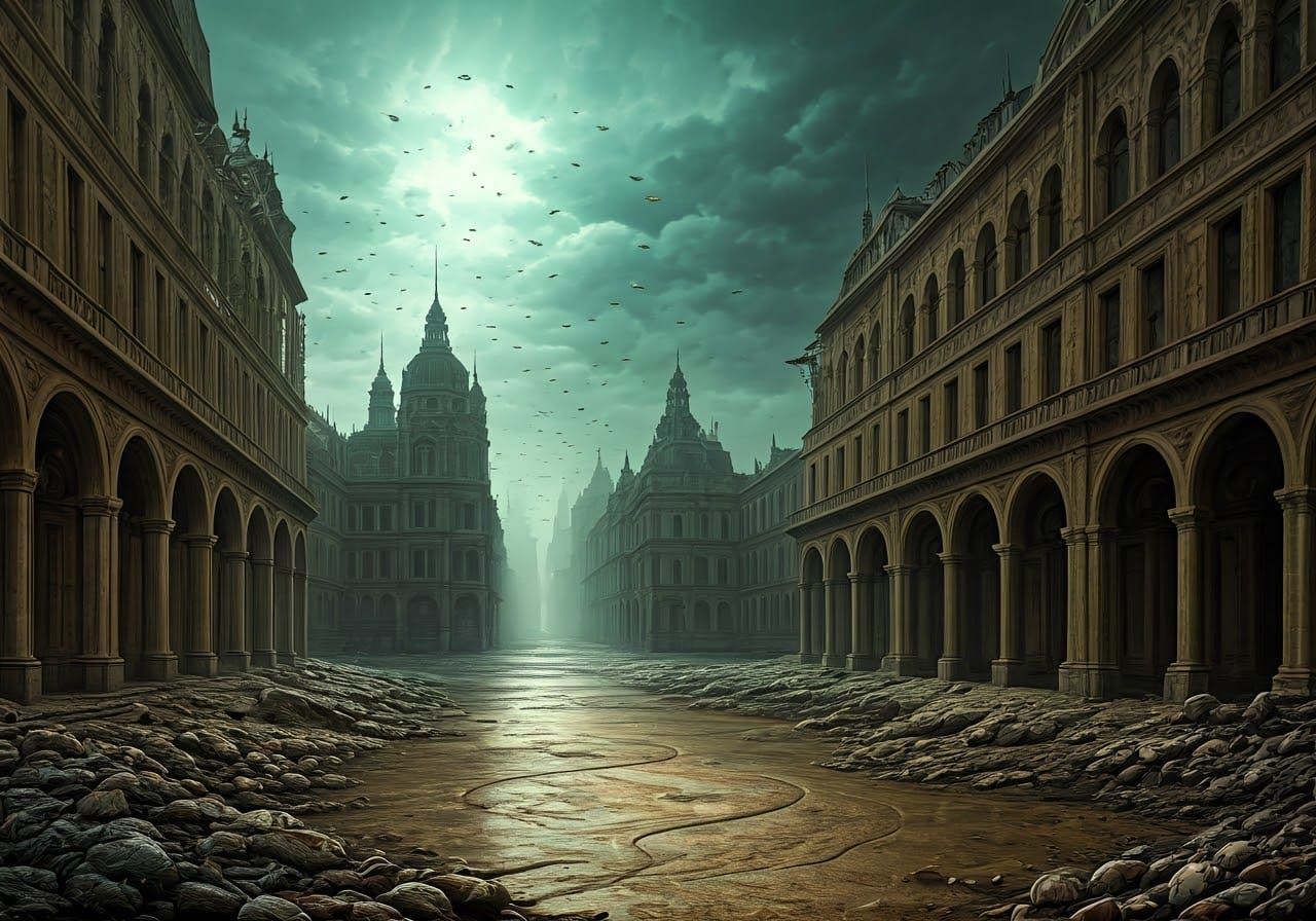 Dystopian Baroque Metropolis in Surreal Style