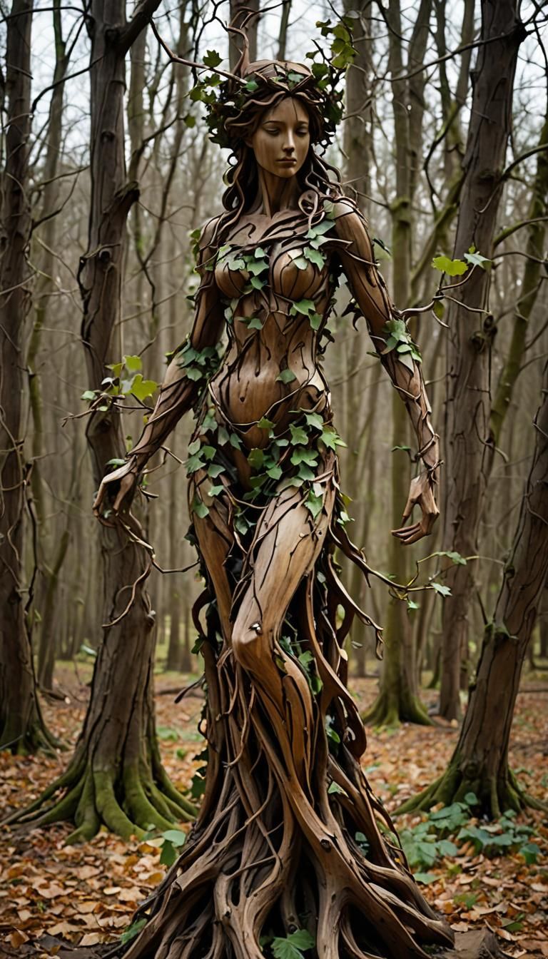 Dryad Sculpture Made of Wood and Vines