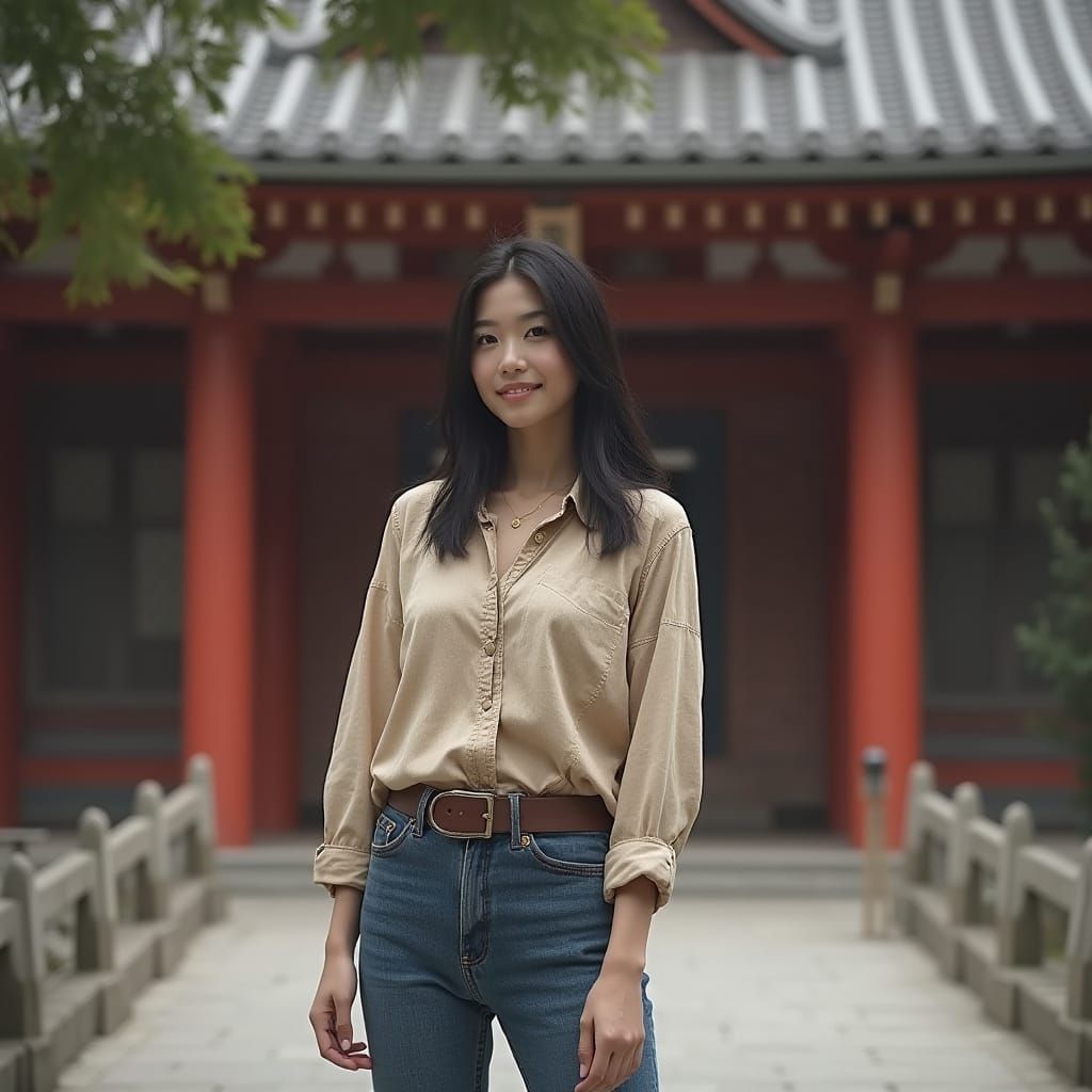 Realistic Photo of Asian Woman at Japanese Shrine