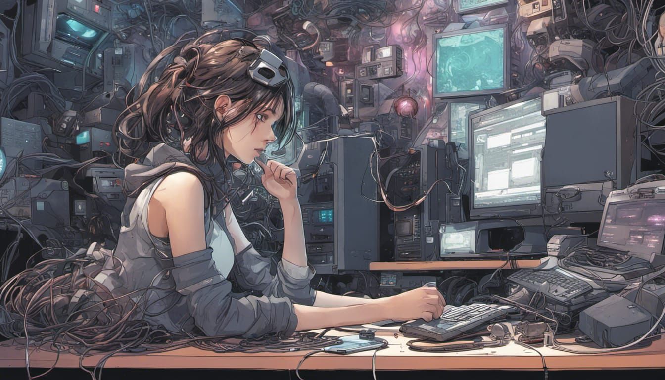 Young Netrunner in Cyberpunk World: Digital Frontier