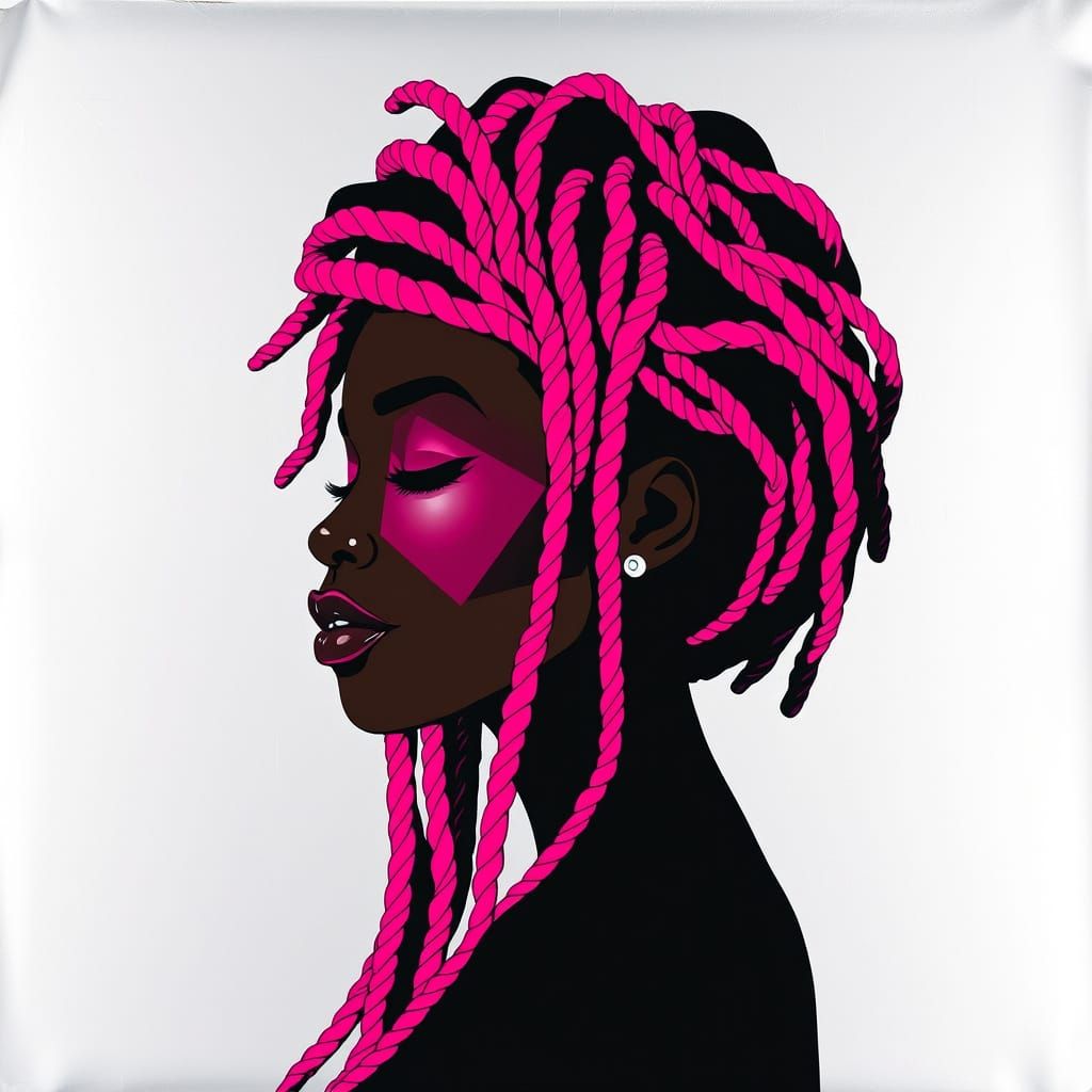 Geometric Portrait of a Black Woman with Vibrant Dreadlocks