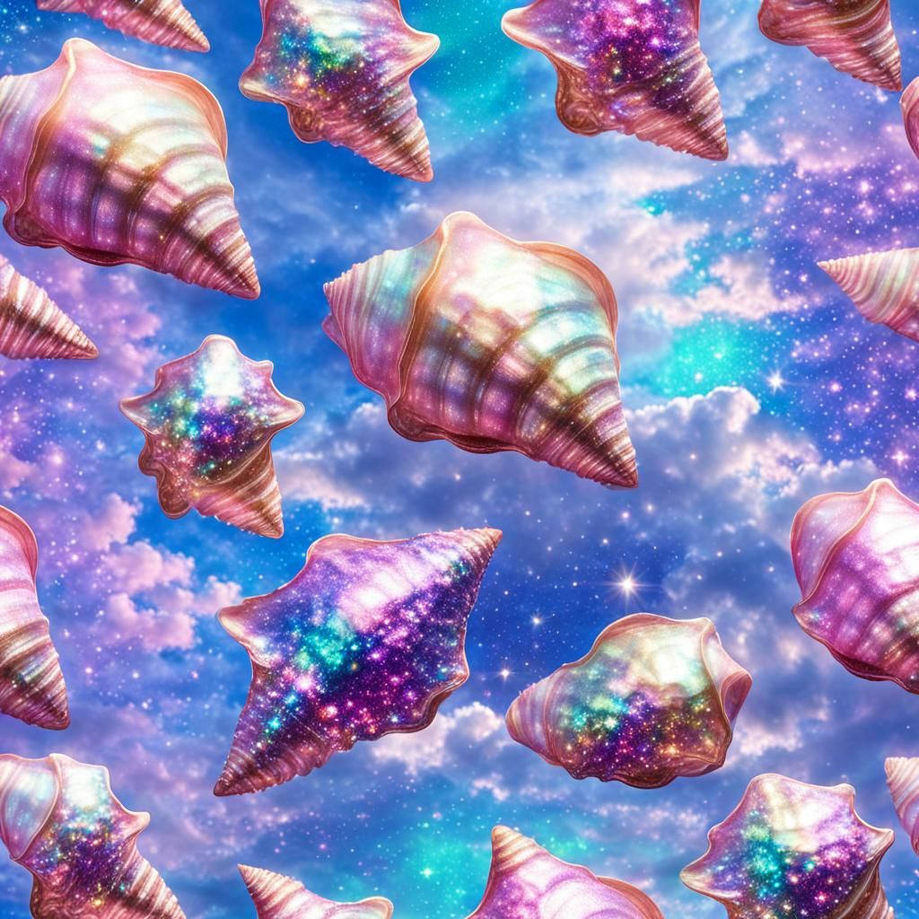Iridescent Glitter Conch Shell in Divine Light