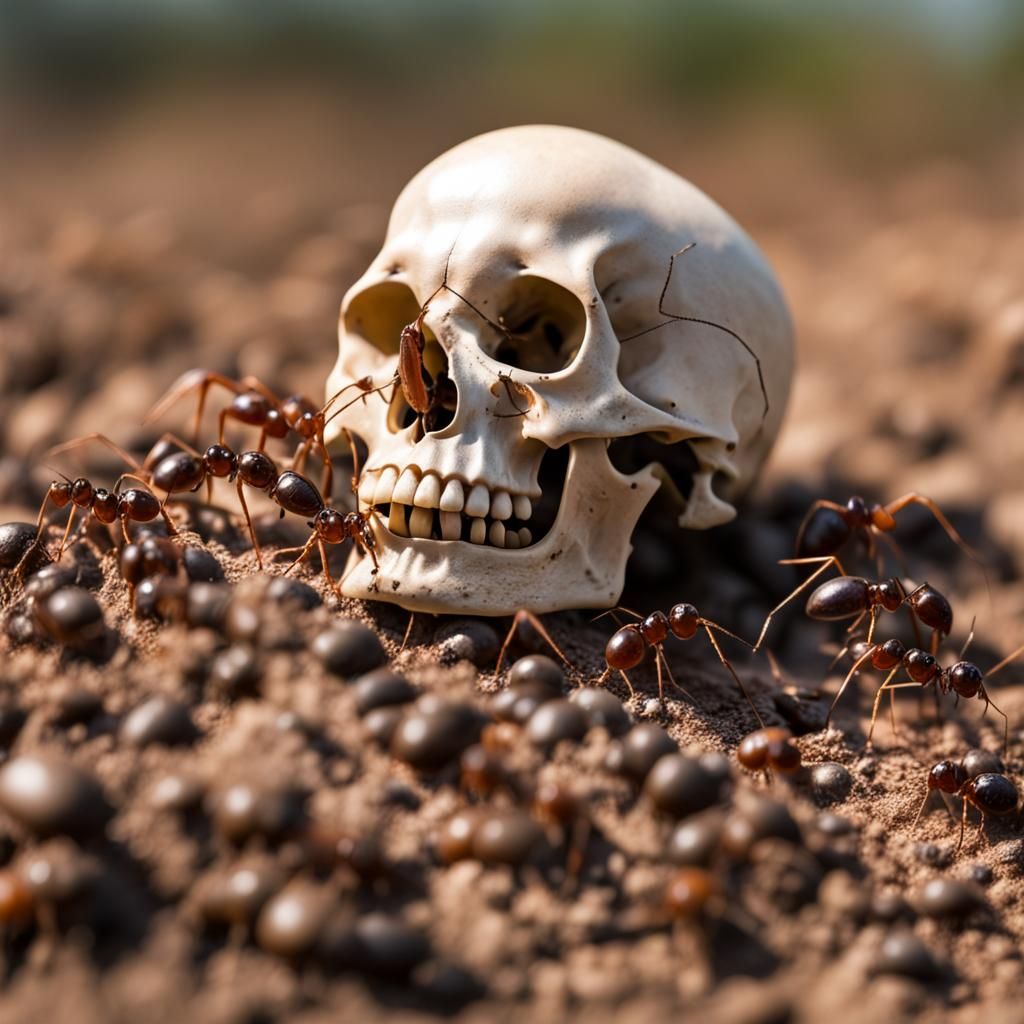 Skull on Ant Hill: Detailed Macro Photography