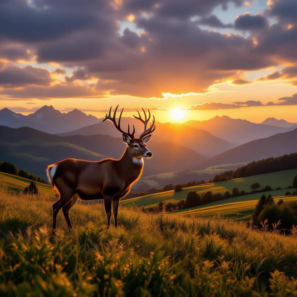 Majestic Deer at Sunset in Realistic 8K
