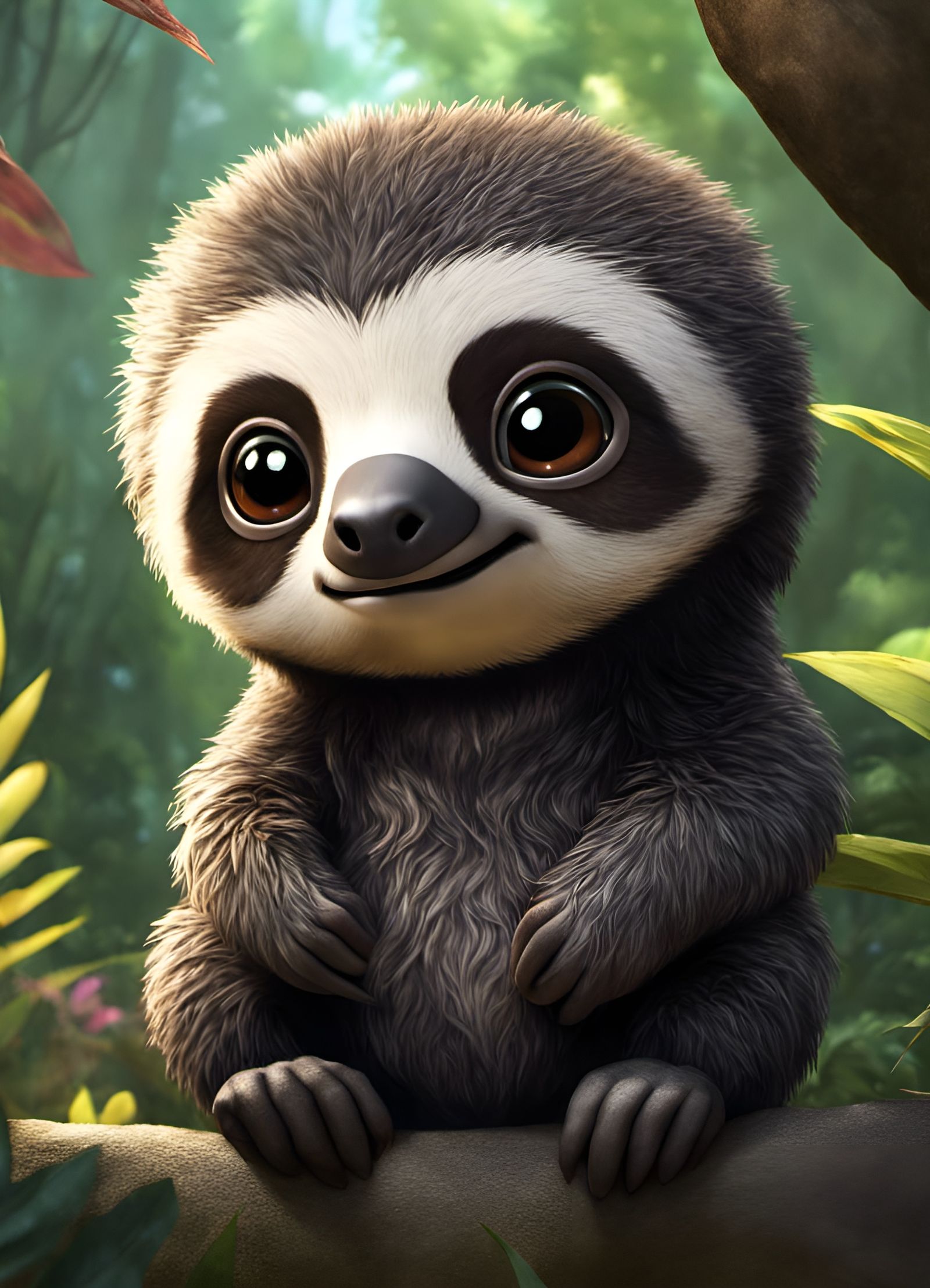 Adorable Goth Sloth Portrait, Digital Illustration