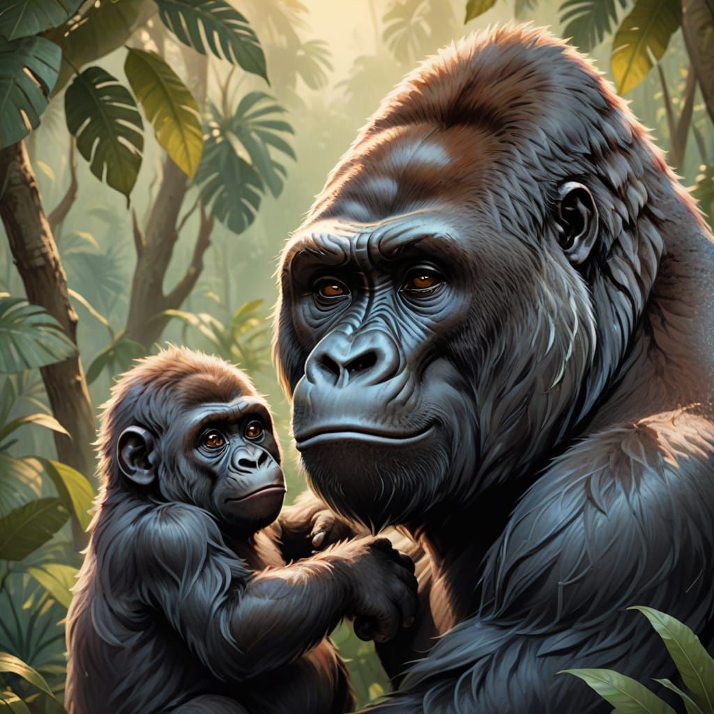 anthropomorphic gorilla as a nanny