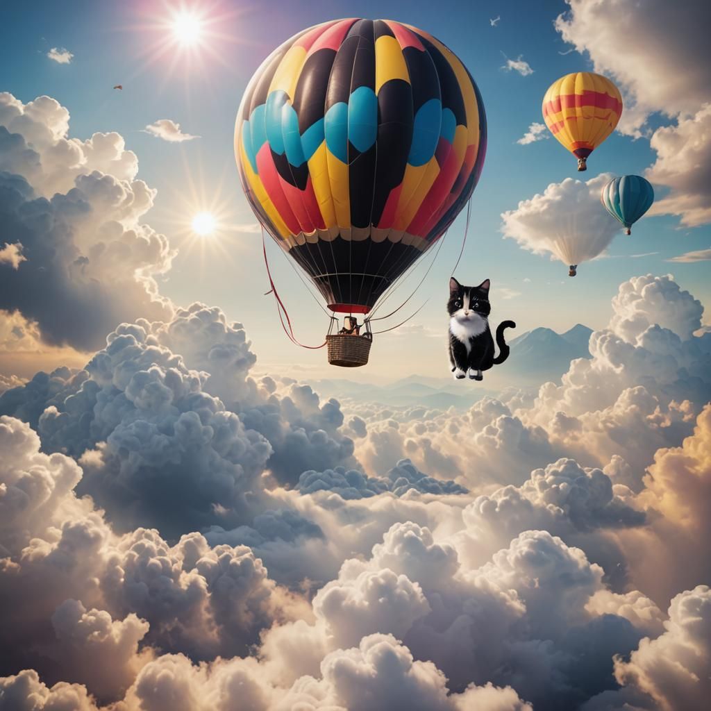 Cat in Hot Air Balloon Fantasy Art