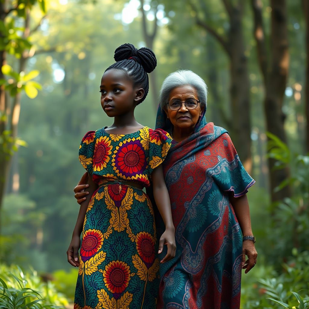 Girl in Ankara Dress Walking in Lush Forest