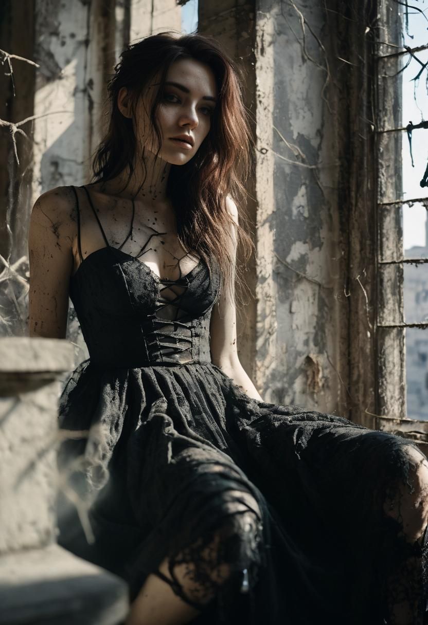 girl in abandoned building decay goth