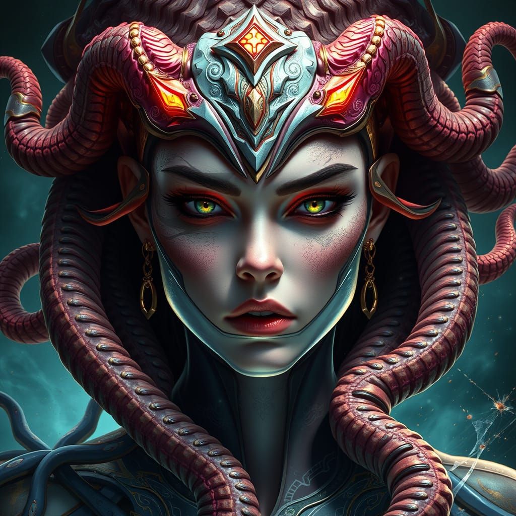 Medusa in Triadic Colors, a Hyperdetailed Portrait in Unreal...