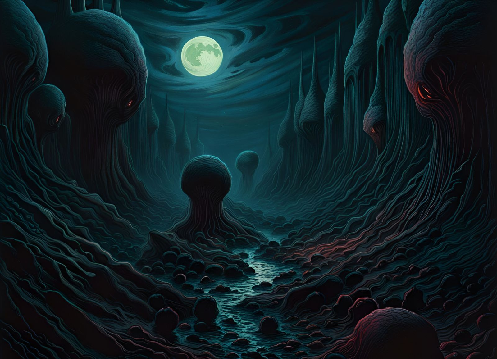 Ominous Alien Landscape in Gouache Style