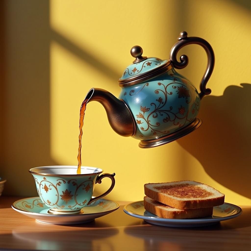 Steampunk Singapore Coffeehouse with Kaya Toast, 3D Render