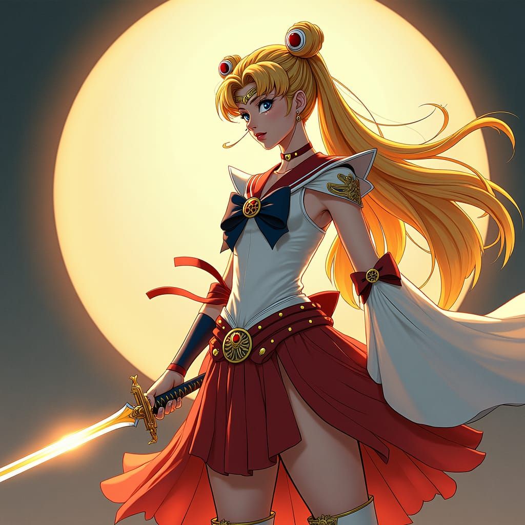 Sailor Moon as Samurai Warrior in Anime Style