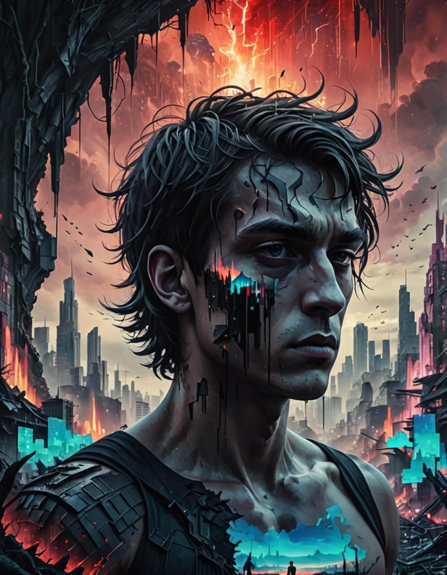 Zephyrus in Post-Apocalyptic Ecopunk City: Surreal Digital A...