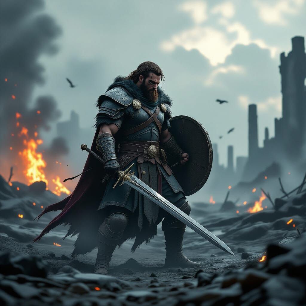 Heroic Warrior in Post-Apocalyptic Battle