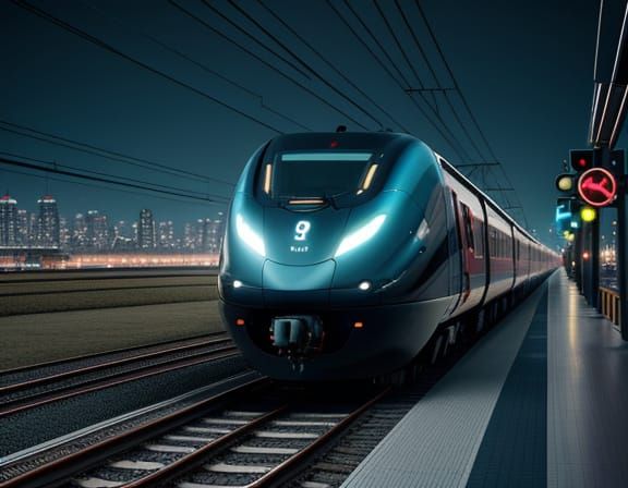 Electric Train Speeds Through a Vibrant Night Landscape in P...